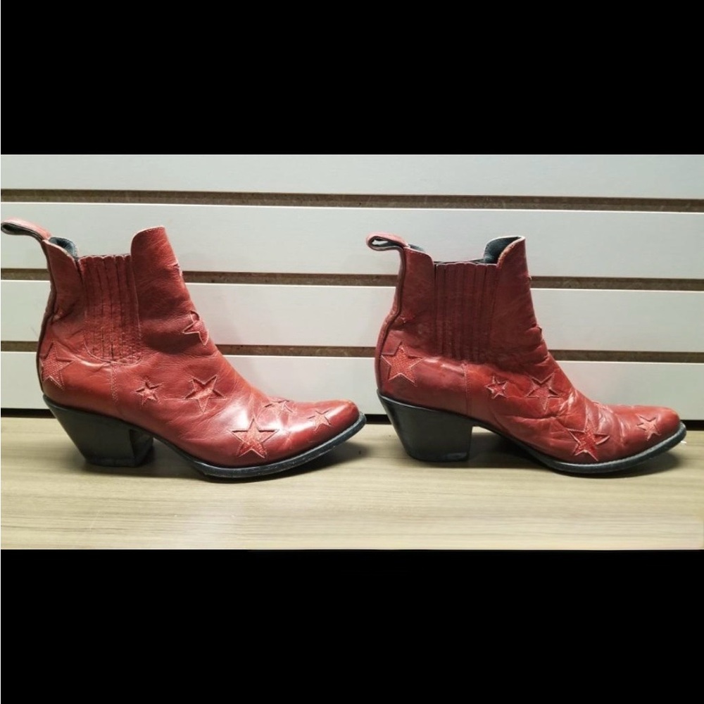 MEXICANA Red Star-Embellished Leather Ankle Boots.  Size 40 (9-9.5W) - Picture 2 of 7